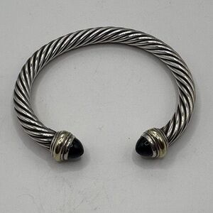 David Yurman Silver and Black Twisted Cuff with Gold accents - size med